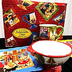 NIB Retired CI 12--Piece Bistro Sidewalk Cafe Dishes Set Jennifer Brinley